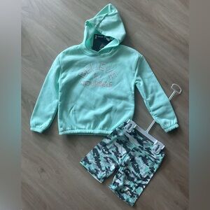 Mint Green Hoodie and Camouflage Shorts Set